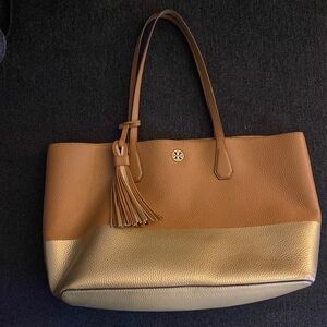 Tory Burch brown with told detailing tote bag